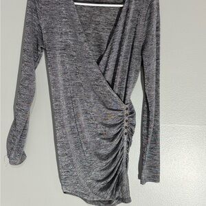 White House Black Market Gray Long Sleeve Bodycon Wrap Top